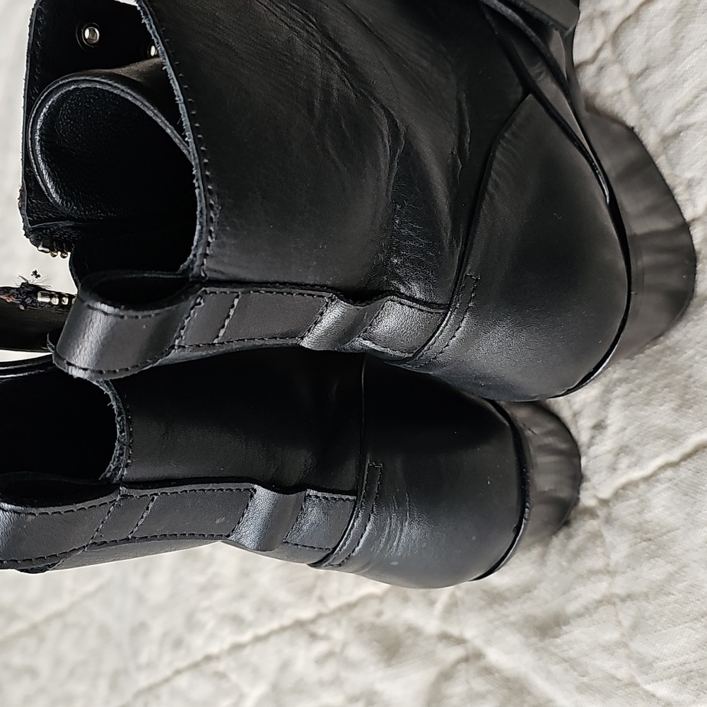 AllSaints Katy lace up heeled leather boots with buckle in black - Picture 6 of 12